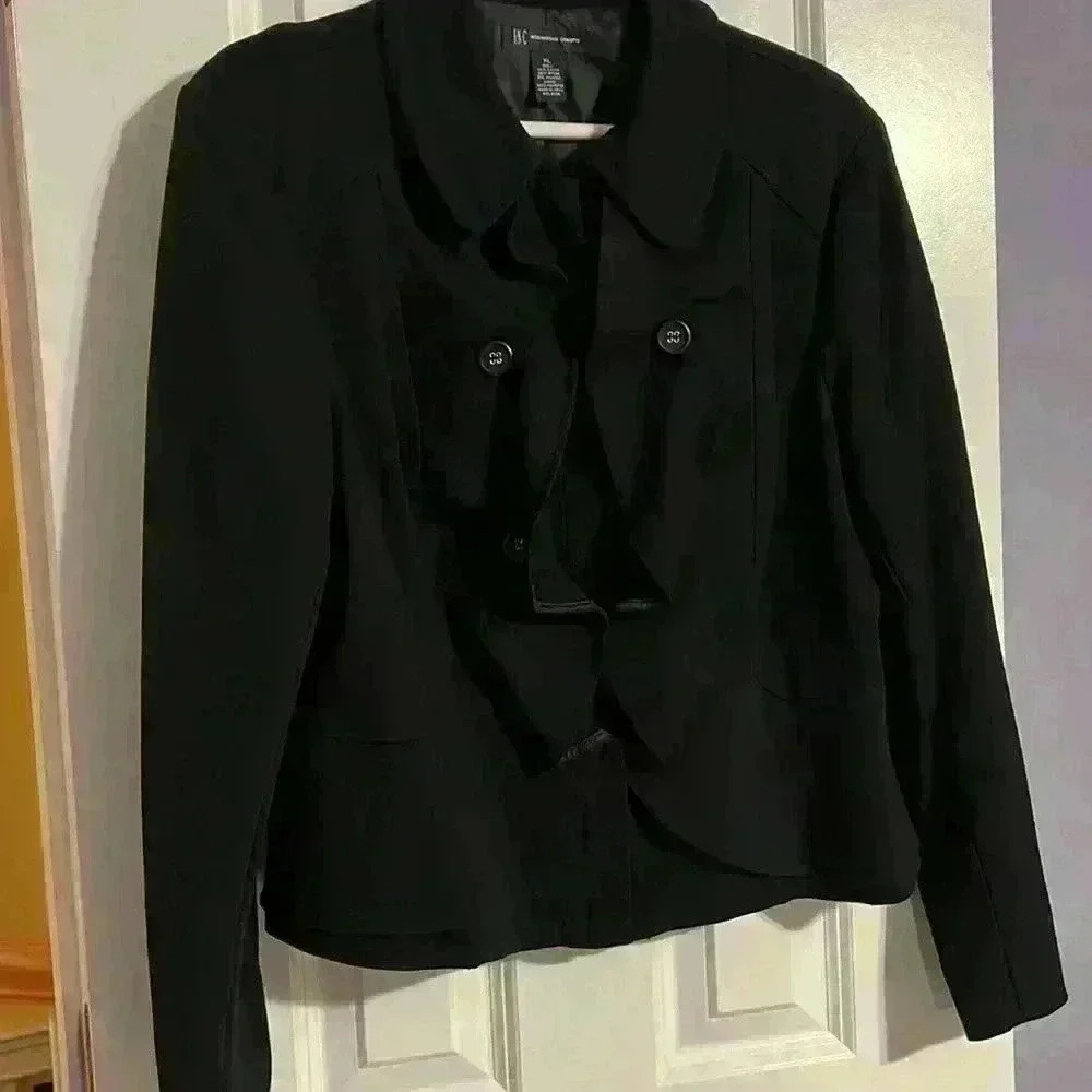INC Jacket blazer  with ruffle collar black zipper front size XL - Picture 3 of 10